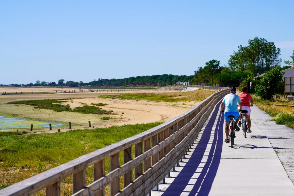 Cyclistes sur une piste longeant la plage