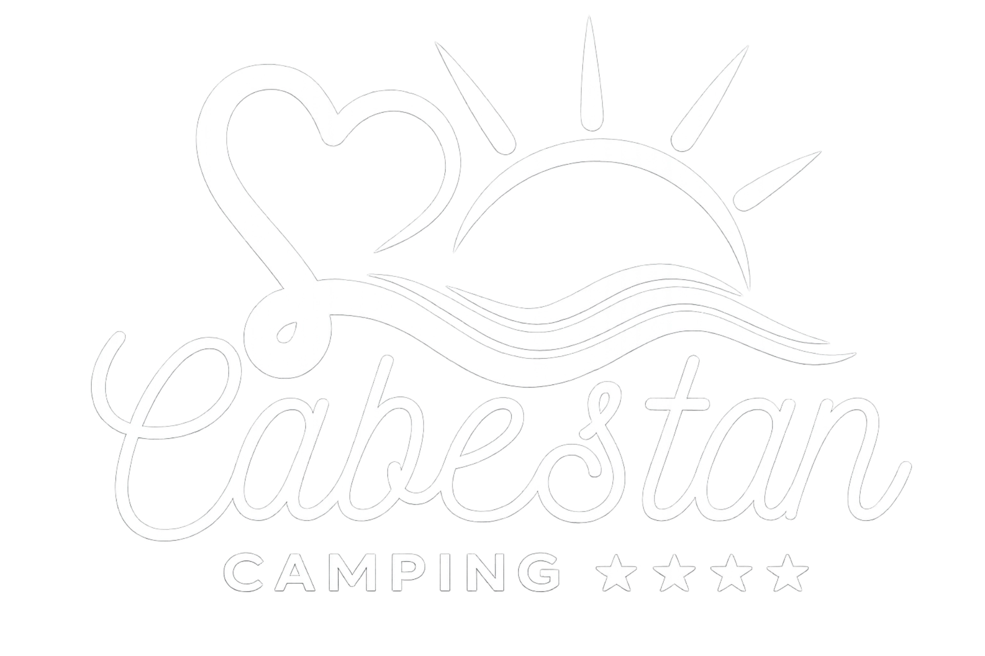 Logo du camping Cabestan avec soleil et vagues.
